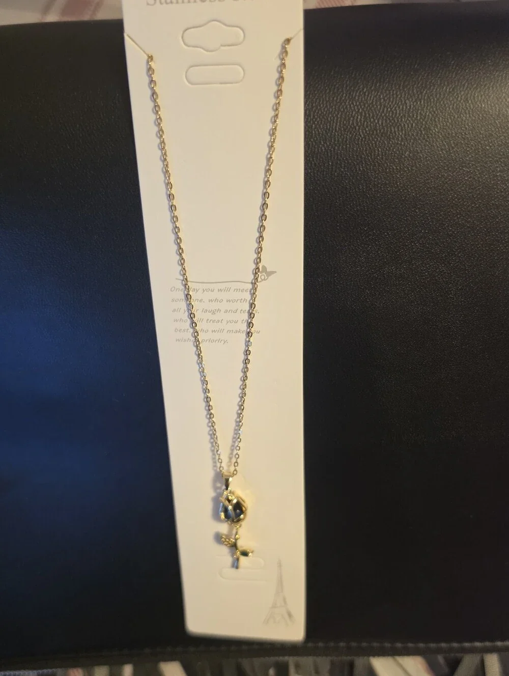 Gold Rose Pendant Necklace Stainless Steal